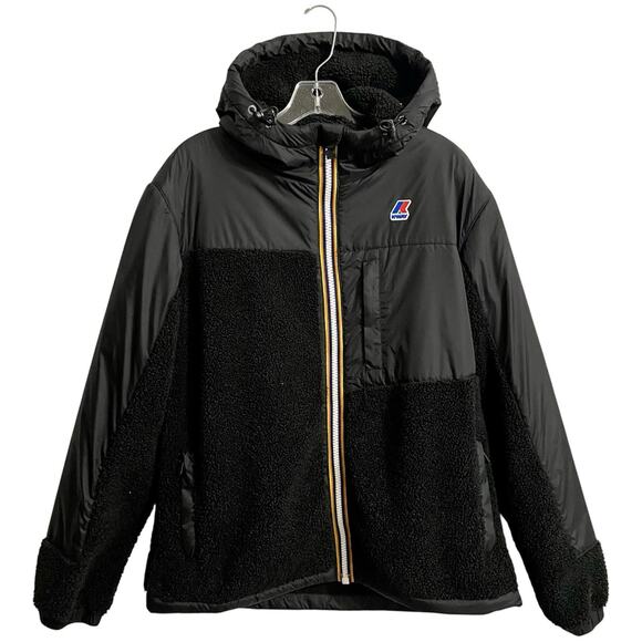 K-Way Jacket Men Size XL Black Le Vrai Orsetto 3.0 Sweatshirt Teddy Sherpa Hood - Picture 2 of 9
